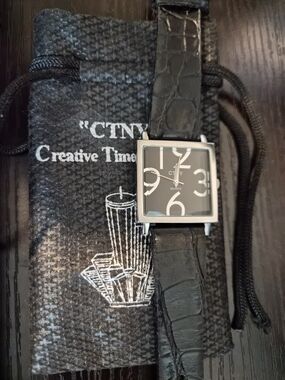 Black Square Dial Women's Watch with Croc-Pattern Strap